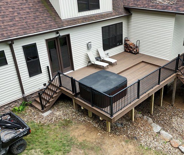 Trex Toasted Sand deck with a step-down section built to support a hot tub, Ellwood City PA