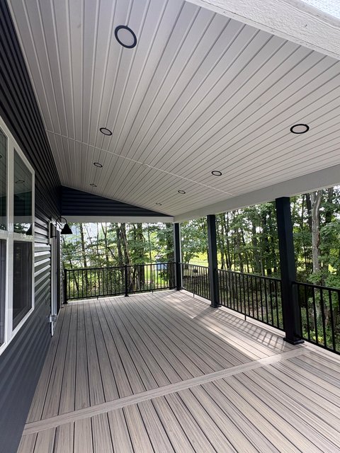 Recessed lighting installed under the covered deck roof, Evans City PA